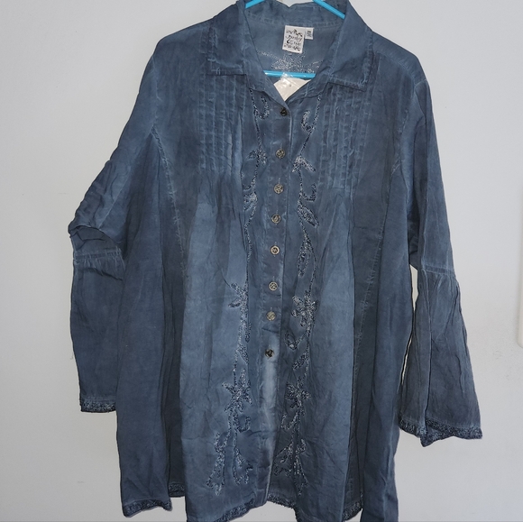 Parsley & Sage Boho Hippie Embroidered Tunic Bell Sleeve Buttons 3X